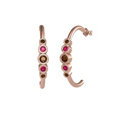 Dumanlı kuvars ve rodolit garnet 18 ayar rose altın küpe