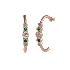 Minimal 5 Taşlı Küpe - Swarovski, yeşil kuvars ve pırlanta 925 ayar rose altın kaplama gümüş küpe (0.08 karat) #l90qcm