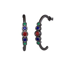 Minimal 5 Taşlı Küpe - Garnet, lab safir ve kök zümrüt 925 ayar siyah rodyum kaplama gümüş küpe #lcjhoe