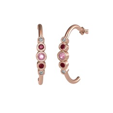 Minimal 5 Taşlı Küpe - Pembe kuvars, kök yakut ve swarovski 8 ayar rose altın küpe #lozk5l