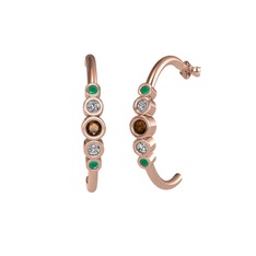 Minimal 5 Taşlı Küpe - Dumanlı kuvars, swarovski ve kök zümrüt 8 ayar rose altın küpe #mfqmv6