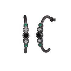 Minimal 5 Taşlı Küpe - Siyah zirkon, beyaz zirkon ve kök zümrüt 925 ayar siyah rodyum kaplama gümüş küpe #mlbmvu