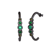 Minimal 5 Taşlı Küpe - Kök zümrüt, yeşil kuvars ve peridot 925 ayar siyah rodyum kaplama gümüş küpe #mpsugf