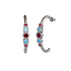 Minimal 5 Taşlı Küpe - Kök yakut, akuamarin ve rodolit garnet 14 ayar beyaz altın küpe #mubnvq