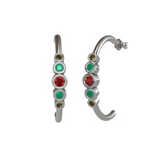 Minimal 5 Taşlı Küpe - Garnet, kök zümrüt ve peridot 8 ayar beyaz altın küpe #n440ef