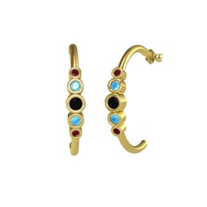 Minimal 5 Taşlı Küpe - Siyah zirkon, akuamarin ve kök yakut 8 ayar altın küpe #nbpw7l