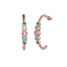 Minimal 5 Taşlı Küpe - Pembe kuvars, akuamarin ve kök zümrüt 925 ayar rose altın kaplama gümüş küpe #nf96az