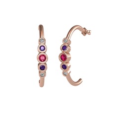 Minimal 5 Taşlı Küpe - Rodolit garnet, ametist ve swarovski 8 ayar rose altın küpe #nnh73g