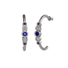 Lab safir, swarovski ve ametist 18 ayar beyaz altın küpe