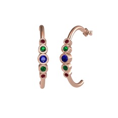 Minimal 5 Taşlı Küpe - Lab safir, yeşil kuvars ve kök yakut 8 ayar rose altın küpe #o5ea3h