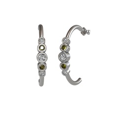 Minimal 5 Taşlı Küpe - Swarovski, peridot ve beyaz zirkon 8 ayar beyaz altın küpe #o7k6gj