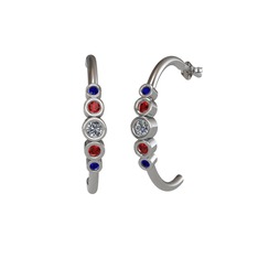 Pırlanta, garnet ve lab safir 14 ayar beyaz altın küpe (0.12 karat)