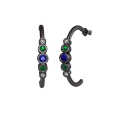 Minimal 5 Taşlı Küpe - Lab safir, yeşil kuvars ve swarovski 925 ayar siyah rodyum kaplama gümüş küpe #oa8phy