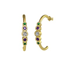 Minimal 5 Taşlı Küpe - Swarovski, ametist ve yeşil kuvars 14 ayar altın küpe #ob6dit