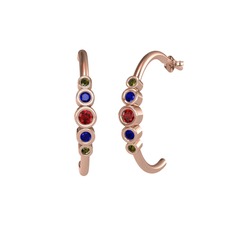 Minimal 5 Taşlı Küpe - Garnet, lab safir ve peridot 18 ayar rose altın küpe #odwbmn
