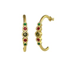 Peridot, garnet ve yeşil kuvars 8 ayar altın küpe