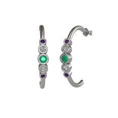 Minimal 5 Taşlı Küpe - Kök zümrüt, swarovski ve ametist 8 ayar beyaz altın küpe #oqltb5