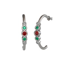 Garnet, kök zümrüt ve swarovski 18 ayar beyaz altın küpe