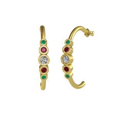 Minimal 5 Taşlı Küpe - Swarovski, kök yakut ve kök zümrüt 8 ayar altın küpe #oyntkk