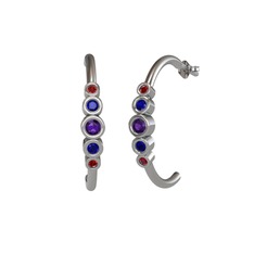 Ametist, lab safir ve garnet 18 ayar beyaz altın küpe