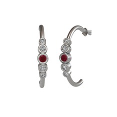 Kök yakut, beyaz zirkon ve swarovski 8 ayar beyaz altın küpe