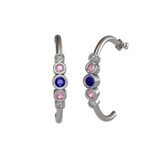 Lab safir, pembe kuvars ve swarovski 18 ayar beyaz altın küpe