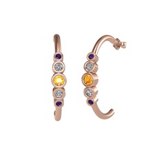 Sitrin, beyaz zirkon ve ametist 925 ayar rose altın kaplama gümüş küpe