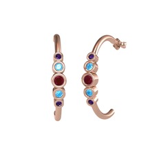 Kök yakut, akuamarin ve ametist 925 ayar rose altın kaplama gümüş küpe