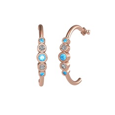 Minimal 5 Taşlı Küpe - Akuamarin ve beyaz zirkon 18 ayar rose altın küpe #pjzi88