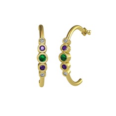 Minimal 5 Taşlı Küpe - Yeşil kuvars, ametist ve swarovski 8 ayar altın küpe #pwrs99