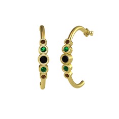 Siyah zirkon, yeşil kuvars ve dumanlı kuvars 925 ayar altın kaplama gümüş küpe