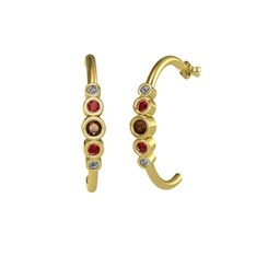 Dumanlı kuvars, garnet ve pırlanta 925 ayar altın kaplama gümüş küpe (0.08 karat)