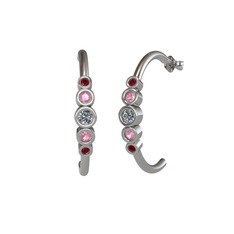 Minimal 5 Taşlı Küpe - Pırlanta, pembe kuvars ve kök yakut 925 ayar gümüş küpe (0.12 karat) #qjnj8j