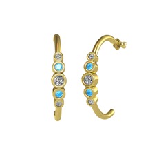 Minimal 5 Taşlı Küpe - Beyaz zirkon, akuamarin ve swarovski 18 ayar altın küpe #que1v2