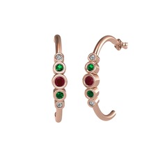 Minimal 5 Taşlı Küpe - Kök yakut, yeşil kuvars ve swarovski 18 ayar rose altın küpe #r32qo