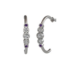 Swarovski ve ametist 18 ayar beyaz altın küpe