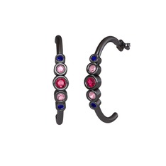 Minimal 5 Taşlı Küpe - Rodolit garnet, pembe kuvars ve lab safir 925 ayar siyah rodyum kaplama gümüş küpe #rugy1e