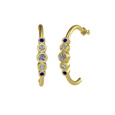 Minimal 5 Taşlı Küpe - Pırlanta, swarovski ve lab safir 14 ayar altın küpe (0.12 karat) #s0jgjk