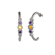 Minimal 5 Taşlı Küpe - Sitrin, ametist ve swarovski 8 ayar beyaz altın küpe #s2izpd