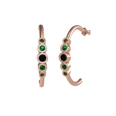 Siyah zirkon, yeşil kuvars ve peridot 8 ayar rose altın küpe