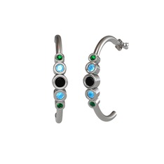 Minimal 5 Taşlı Küpe - Siyah zirkon, akuamarin ve yeşil kuvars 925 ayar gümüş küpe #sboi4j