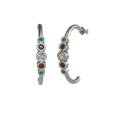 Minimal 5 Taşlı Küpe - Swarovski, dumanlı kuvars ve kök zümrüt 8 ayar beyaz altın küpe #sqmog7