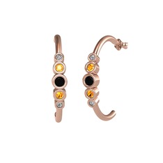 Minimal 5 Taşlı Küpe - Siyah zirkon, sitrin ve beyaz zirkon 8 ayar rose altın küpe #sz4p7f