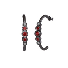 Minimal 5 Taşlı Küpe - Garnet ve swarovski 925 ayar siyah rodyum kaplama gümüş küpe #t1y78x