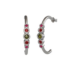 Minimal 5 Taşlı Küpe - Peridot, garnet ve rodolit garnet 8 ayar beyaz altın küpe #t6gkqh