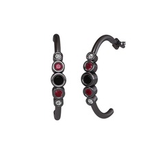 Siyah zirkon, kök yakut ve beyaz zirkon 925 ayar siyah rodyum kaplama gümüş küpe