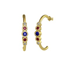 Minimal 5 Taşlı Küpe - Lab safir, kök yakut ve swarovski 14 ayar altın küpe #temu3b