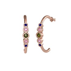 Peridot, pembe kuvars ve lab safir 18 ayar rose altın küpe