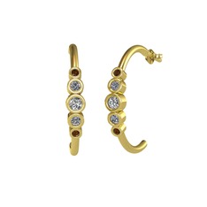 Minimal 5 Taşlı Küpe - Swarovski, pırlanta ve dumanlı kuvars 14 ayar altın küpe (0.08 karat) #tt8z3l