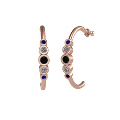 Minimal 5 Taşlı Küpe - Siyah zirkon, pırlanta ve lab safir 14 ayar rose altın küpe (0.08 karat) #u2381p